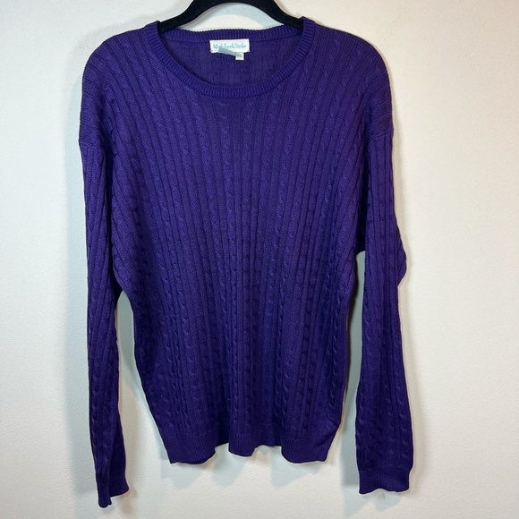 Mark Fore & Strike 100% Spun Silk Crew Neck Sweater Purple Textured Fitted Sz XL - Picture 1 of 9